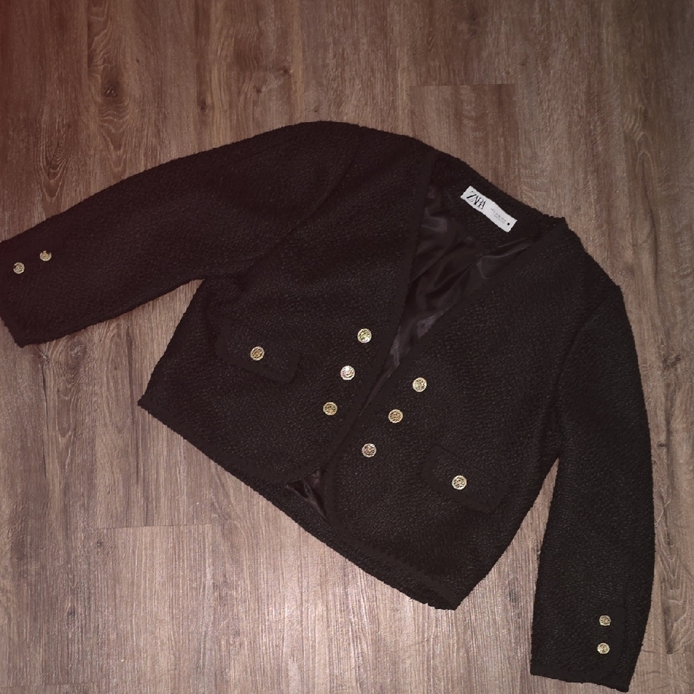 Zara Womens Black Blazer with Gold Accents
